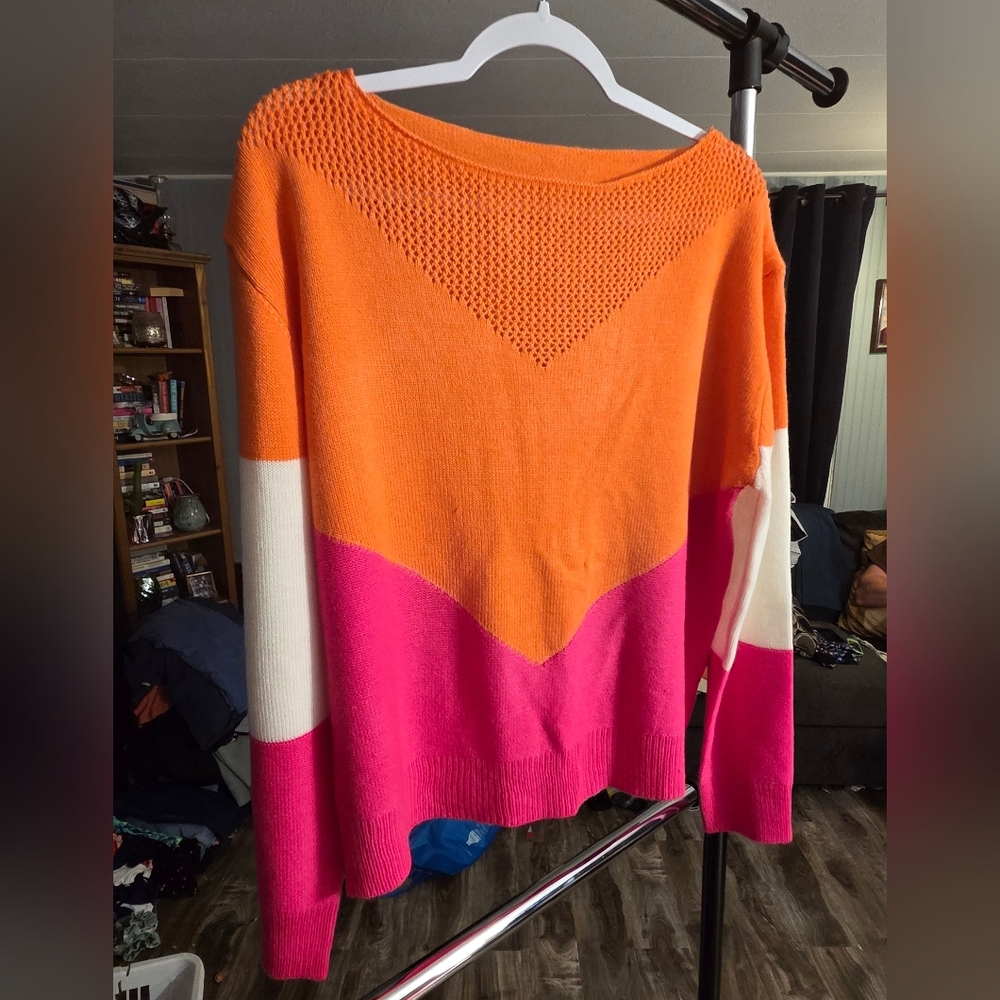 Vibrant Orange and Pink Women's Sweater